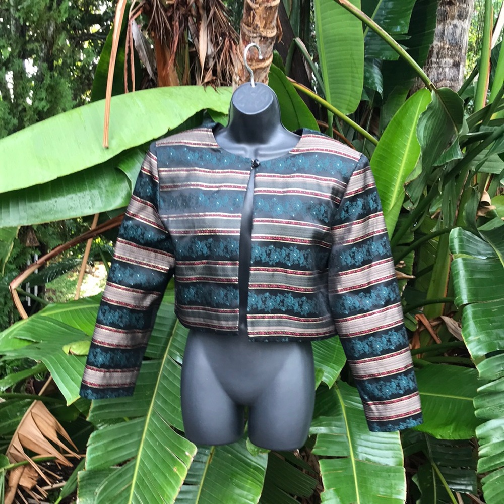 Patra brocade striped bolero with power shoulders